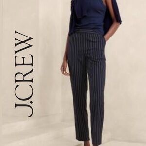 J Crew Tulip Ankle Navy White Stripe Contrast Seam Cropped Pants Elastic Waist